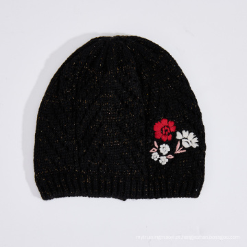 Beanie de malha de bordado para mulheres